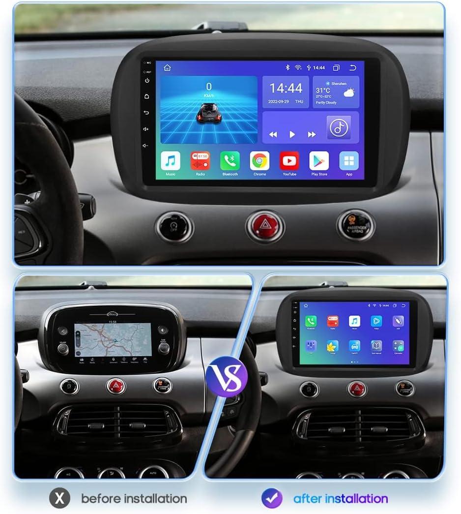 hizpo 9 Zoll Touchscreen Autoradio Kompatibel mit FIAT 500X 2014-2020 mit Carplay/Android Auto Bluet
