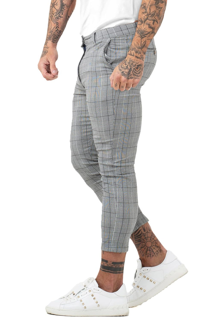 GINGTTO Chino Hose Herren Skinny Stretch Chinohose Karo Slim fit Stoffhose Check Tapered Pants für M
