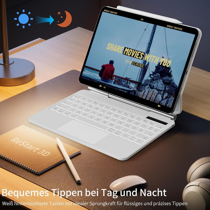 Hülle Tastatur für iPad 11. Gen 2025 / iPad 10. Gen 2022, Weiss | Bluetooth-Tastatur mit Touchpad fü