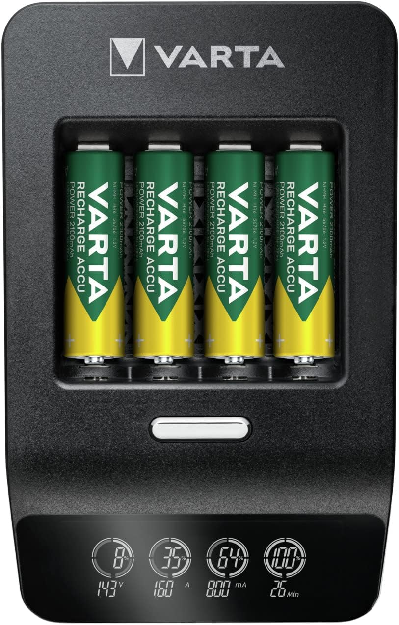 VARTA Akku Ladegerät, inkl. 4x AA 2100mAh, Batterieladegerät für wiederaufladbare AA/AAA, LCD Ultra
