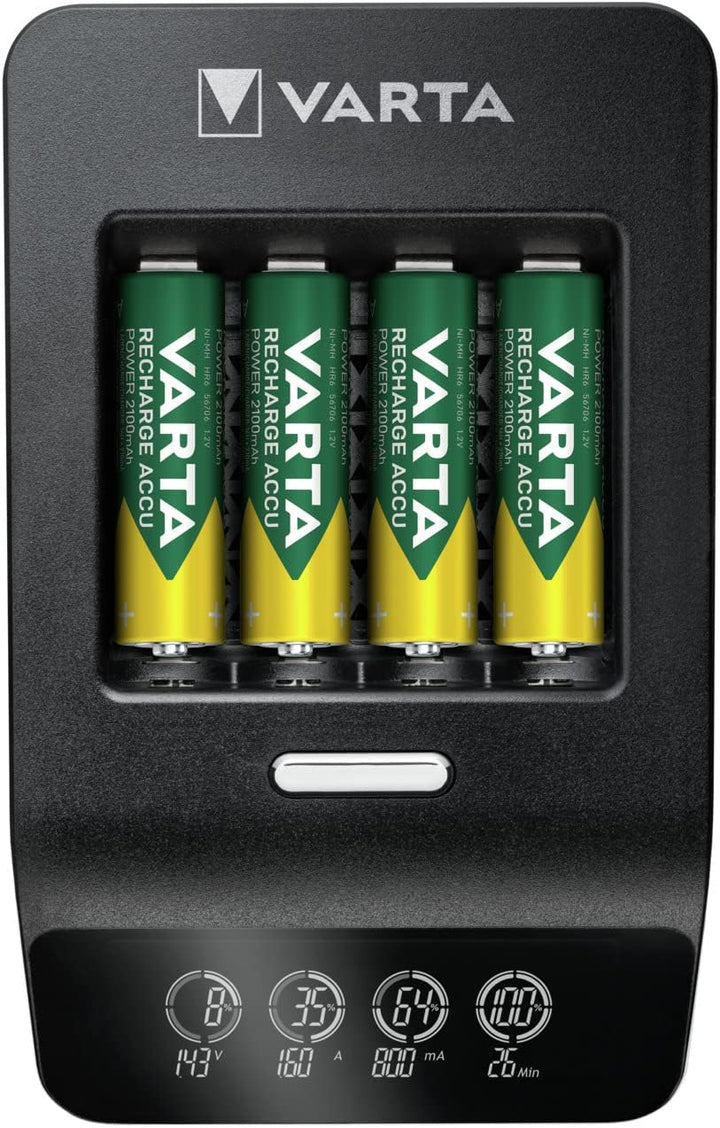 VARTA Akku Ladegerät, inkl. 4x AA 2100mAh, Batterieladegerät für wiederaufladbare AA/AAA, LCD Ultra