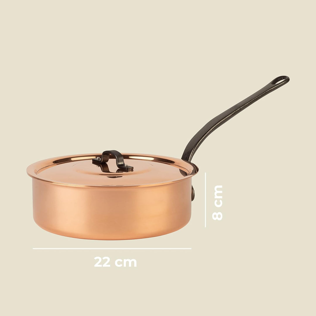 Cuisine Romefort | Kupfersauteuse verzinnt mit Gusseisengriff und Deckel Ø 22 cm | traditionelle Sch