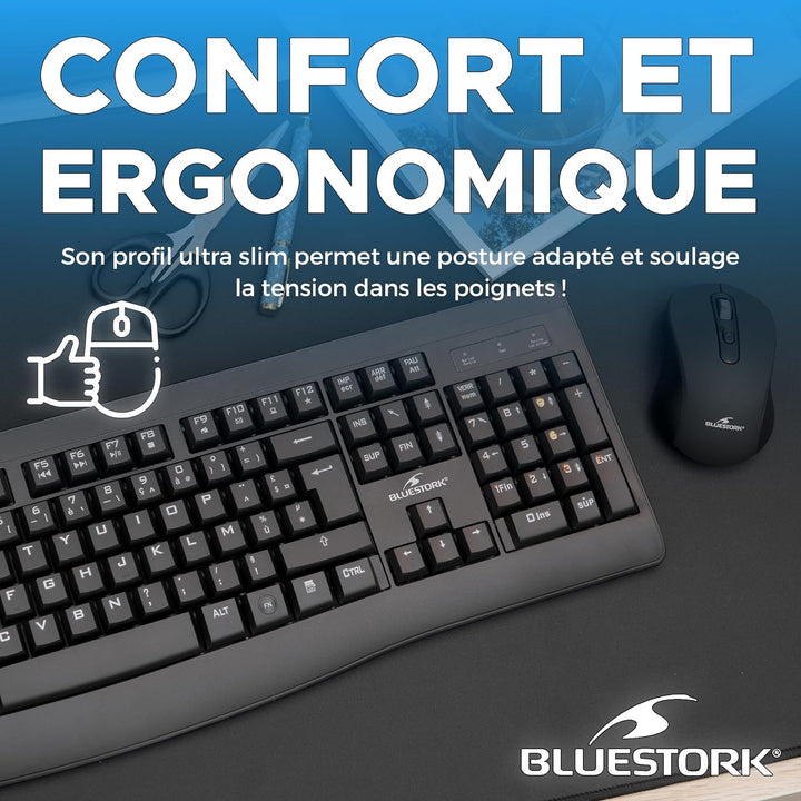 BlueStork - Kabellose Tastatur, wiederaufladbar, kabellose Tastatur mit 12 Tasten, Multimedia, ergon