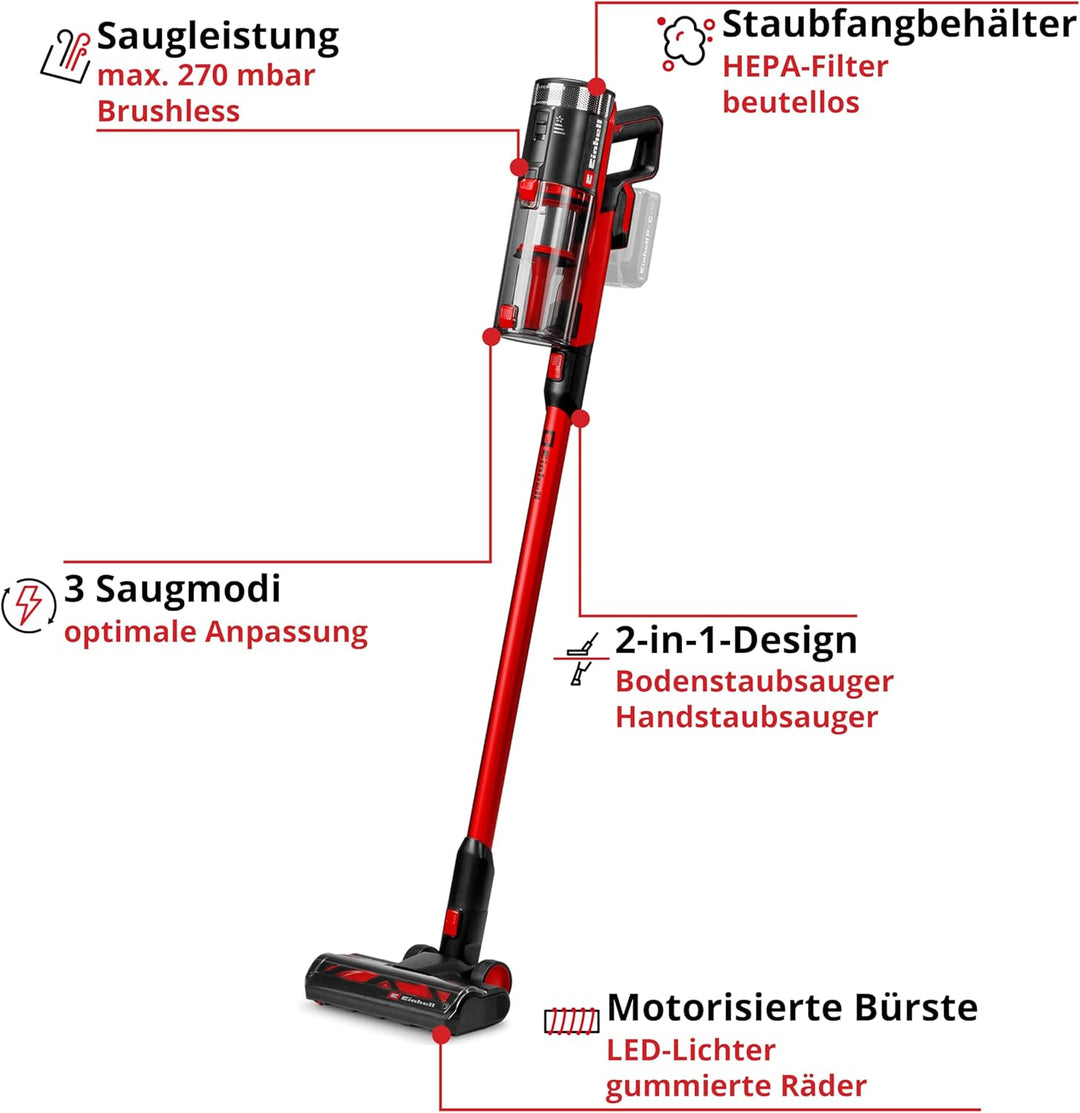 Einhell Akku-Stielstaubsauger TE-SV 18/270 Li BL-Solo Power X-Change (18 V, Brushless, 270 mbar, beu