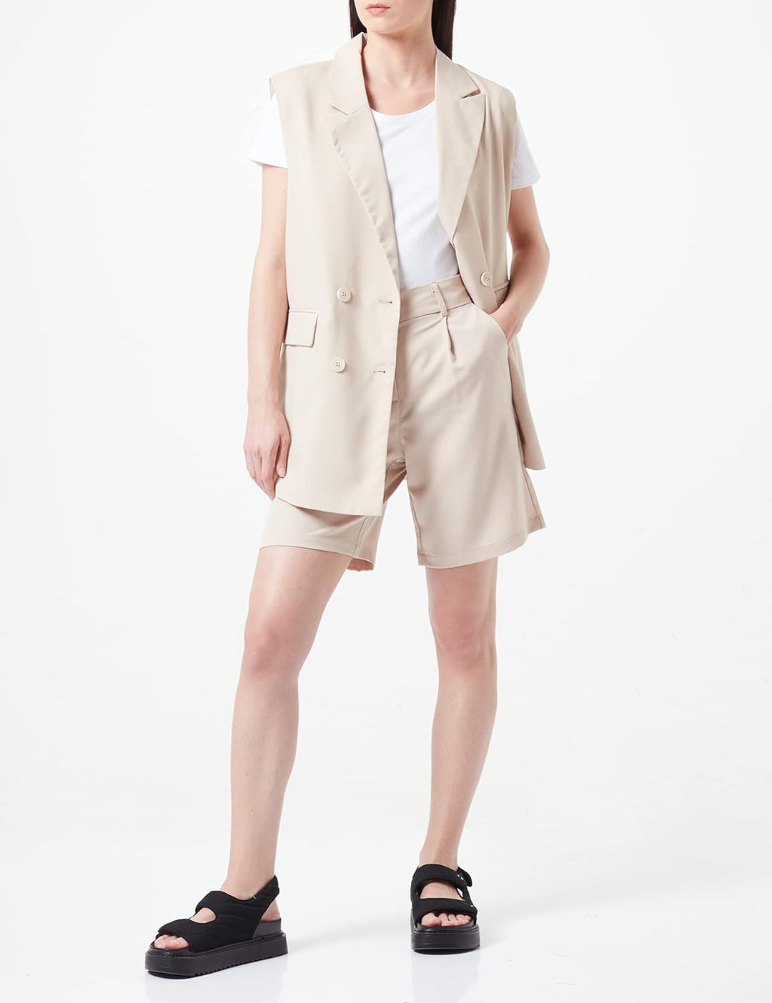 Vila Damen Vimarisa Hw Long Shorts 42 Cement, 42 Cement