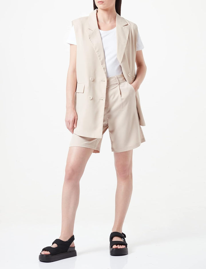 Vila Damen Vimarisa Hw Long Shorts 42 Cement, 42 Cement