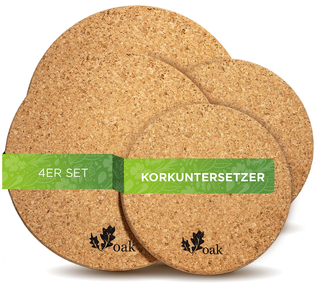 Voak® Topfuntersetzer Korkuntersetzer Set | 4 runde Kork Untersetzer | 100% Natur Kork Made in Portu