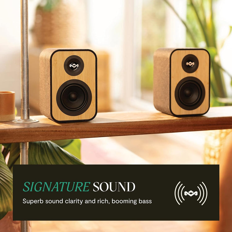 Marley House of Uplift Regallautsprecher – Bluetooth Lautsprecher Stereo Paar mit AUX- und RCA-Kabel