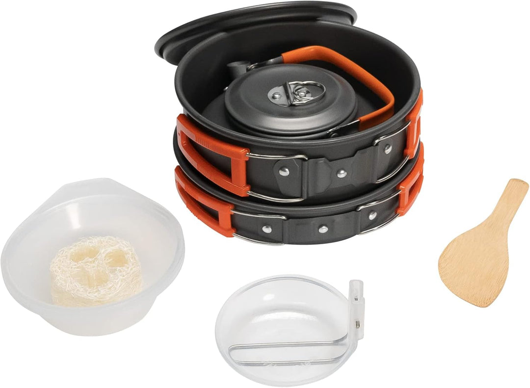 Grafner Premium Camping Kochgeschirr Set 11-teilig, stabiles Aluminium mit Antihaftbeschichtung, kle