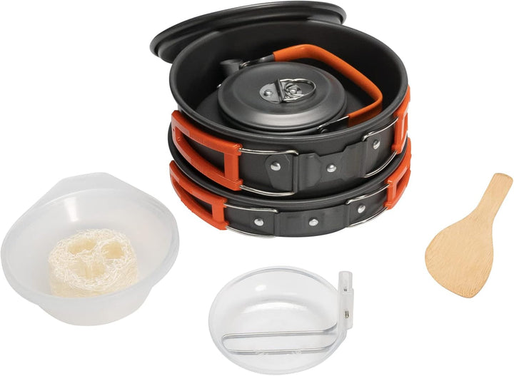 Grafner Premium Camping Kochgeschirr Set 11-teilig, stabiles Aluminium mit Antihaftbeschichtung, kle