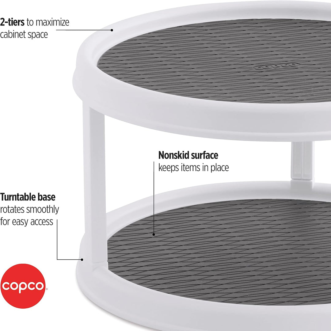 Copco 2555-0187 Non-Skid 2-Tier Pantry Cabinet Lazy Susan Turntable, 12-Inch, White/Gray Weiss/Grau,
