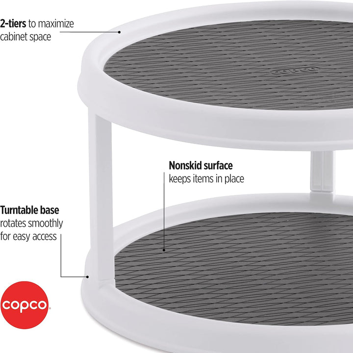 Copco 2555-0187 Non-Skid 2-Tier Pantry Cabinet Lazy Susan Turntable, 12-Inch, White/Gray Weiss/Grau,