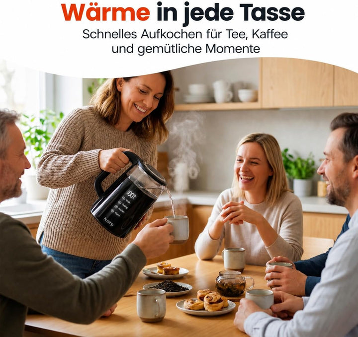 Elektrischer Wasserkocher mit Temperaturanzeige Glas 1,7L 2200W Touchscreen-Bedienfeld Warmhaltefunk