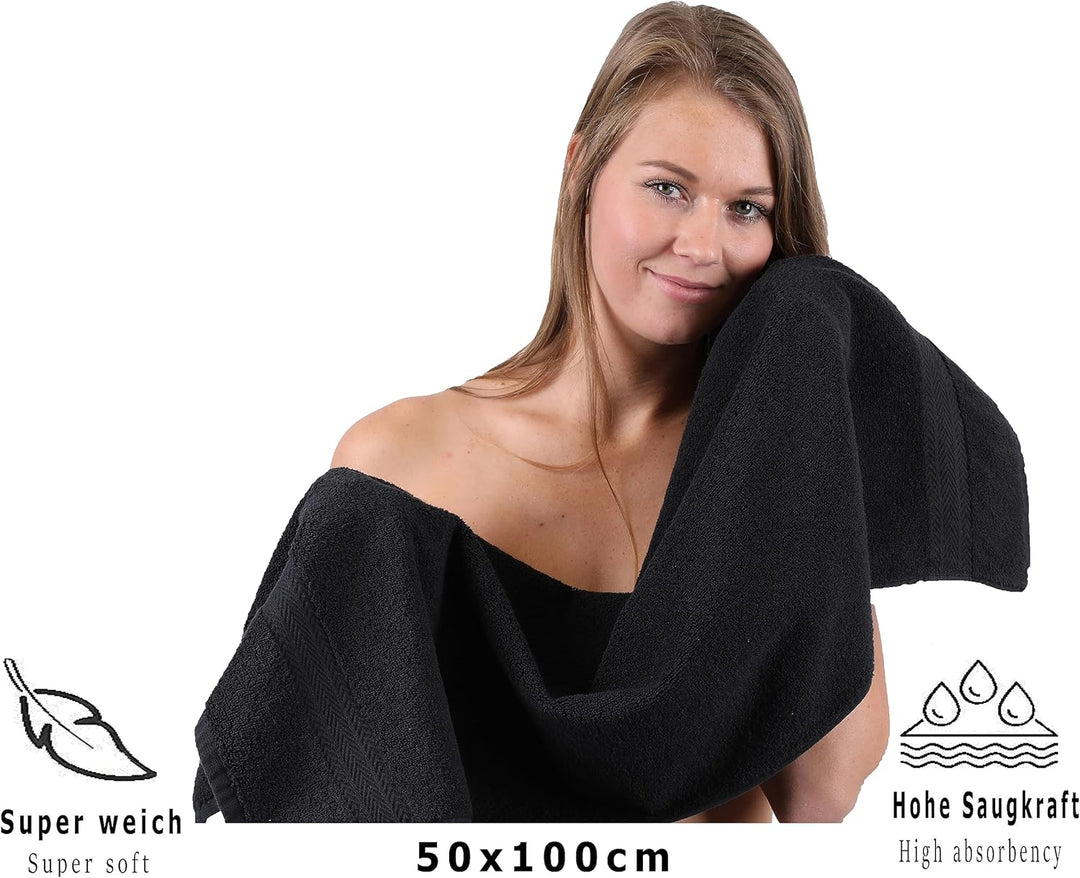 Betz 8 Stück Handtücher Set Grösse 50 x 100 cm Handtuch Premium 100% Baumwolle Farbe schwarz, Schwar