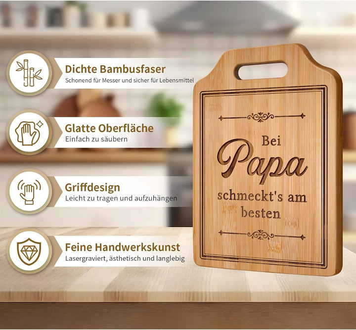 Giftasy Papa Geschenk Geburtstag - Graviertes Bambus-Schneidebrett mit Spruch, Geburtstagsgeschenk f