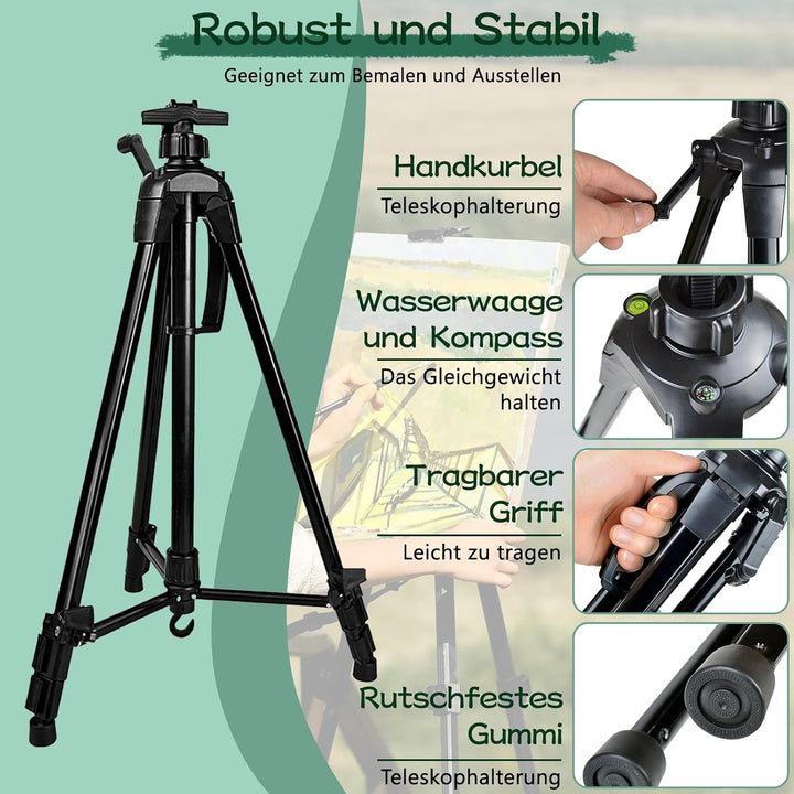 Staffeleiständer zum Malen, 55–155 cm verstellbare, zusammenklappbare Dreibeinstaffelei mit tragbare