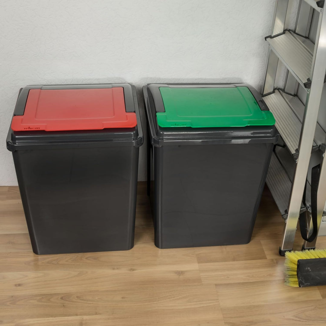 2x 50L Mülltonne Schwarz-Grün-Rot, Mülleimer Küche, Mülleimer 2 Fächer, Mülltrennsystem, Abfalleimer