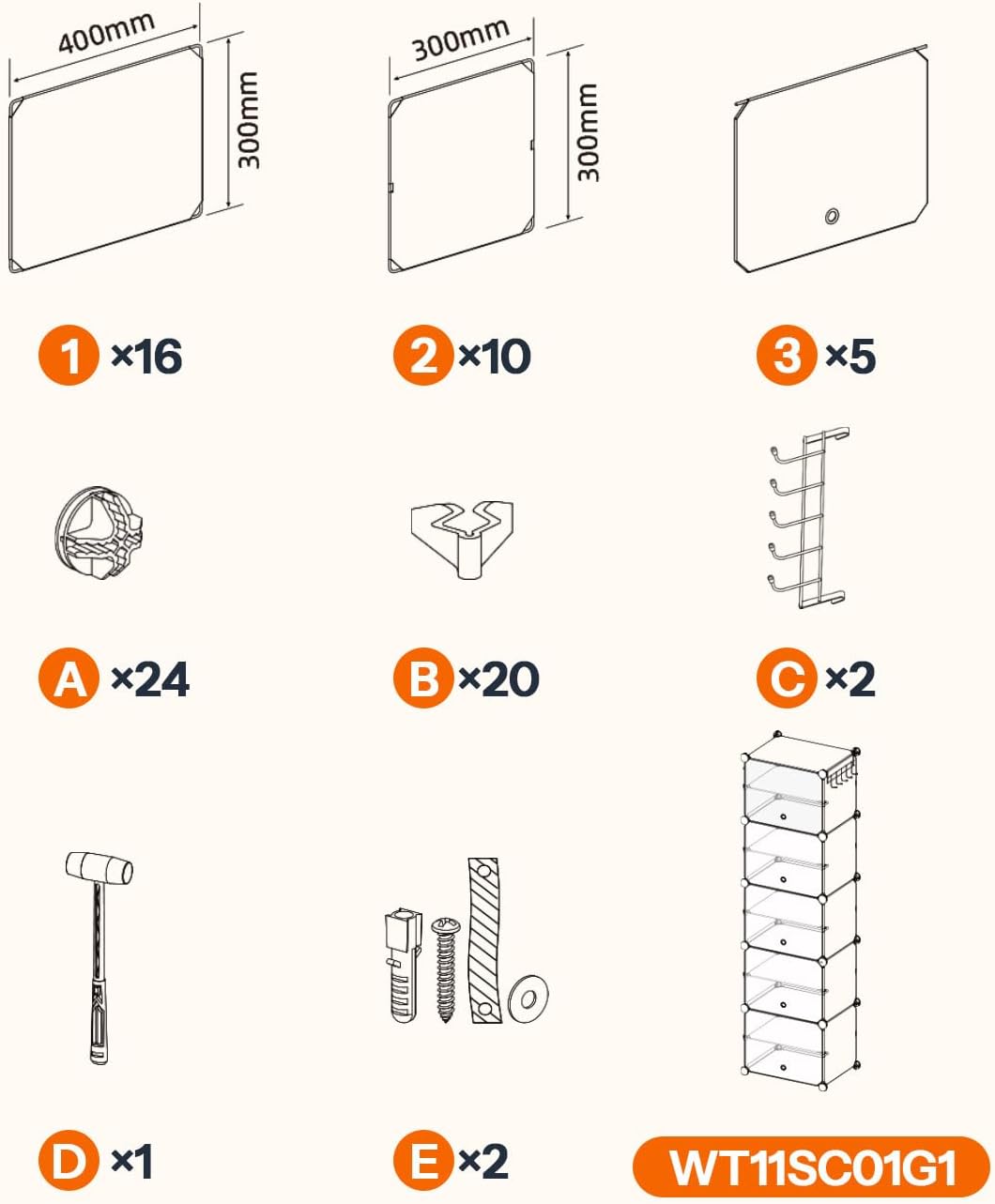 HOOBRO Schuhregal mit 10 Ebenen, Schmal Schuhschrank, Schuh-Organizer, mit Türen, Kunststoff, DIY St