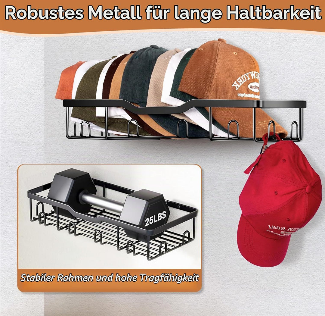 KEETDY Hutständer aus Metall für Baseballkappen, Wand-Hut-Organizer, passend für 20 Kappen, 2 Packun