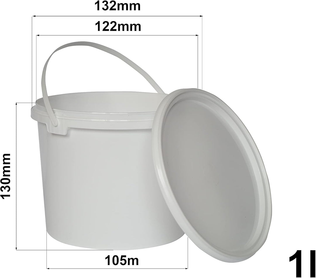 Kunststoffeimer lebensmittelecht mit Deckel, weiss, 1L x 3 Stück 1 Liter - 3 Stück Weiss, 1 Liter -