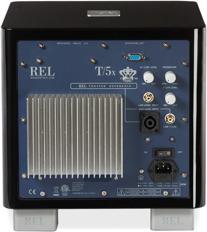 REL Acoustics T/5x Subwoofer, 20.3 cm Down-Firing Driver, Arrow Wireless Port, High Gloss Black