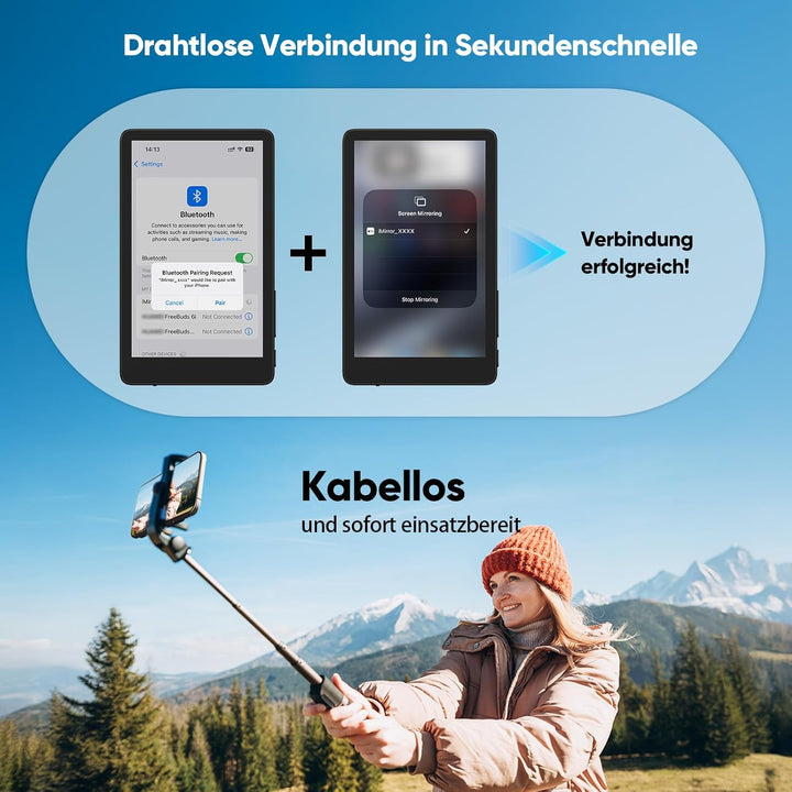 Rottogoon Selfie-Monitor Touchscreen für iPhone 7-16, 4 Zoll 4 K 30 fps, magnetischer Rückkamera-Mon