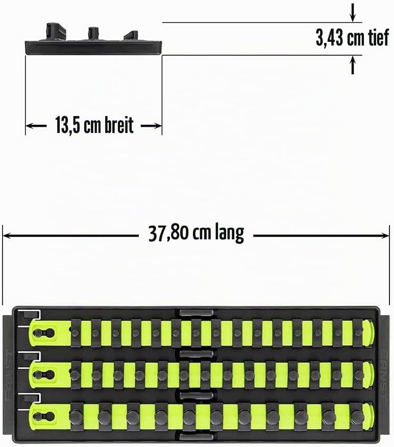Ernst Manufacturing 8498HV 13" Socket Boss, Premium 3-Rail Multi-Drive Socket Organizer, hohe Sichtb