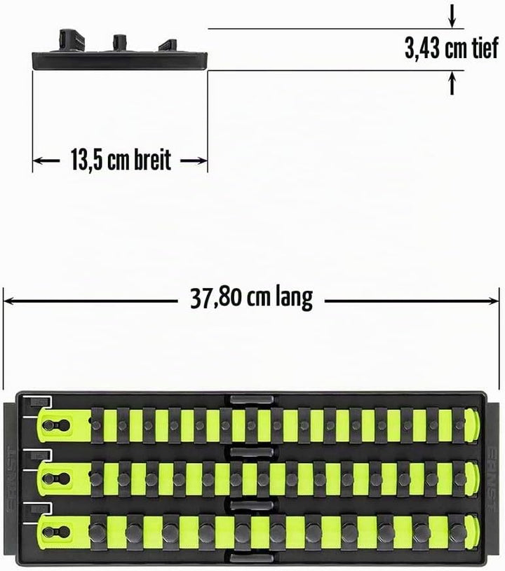 Ernst Manufacturing 8498HV 13" Socket Boss, Premium 3-Rail Multi-Drive Socket Organizer, hohe Sichtb