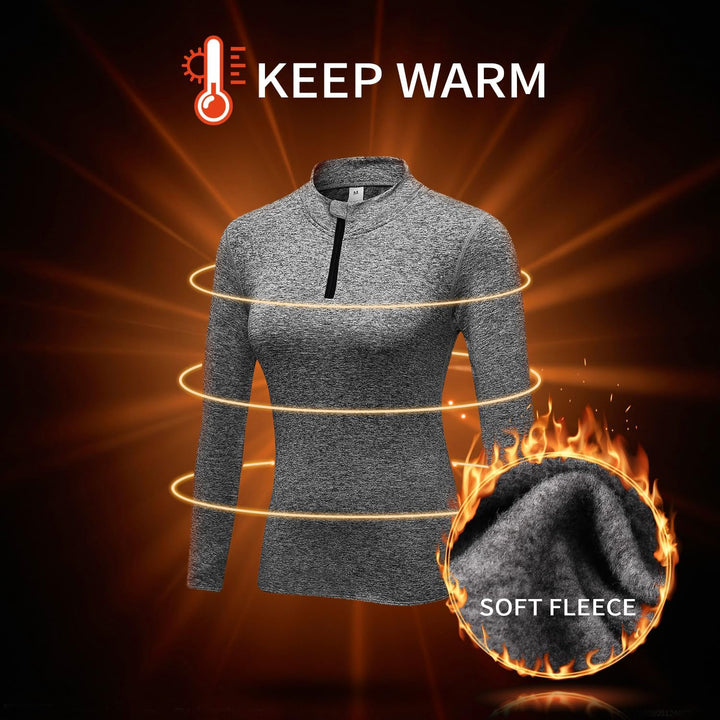 WOWENY Fleecepullover Damen 1/4 Zip Funktionsshirt Fleece warm Laufshirt Langarm mit Stehkragen, Atm