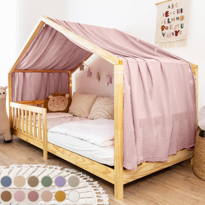 Hausbett Himmel [in 12 Farben] Betthimmel Hausbett aus 100% Baumwolle Musselin - Stoffhimmel für Hau