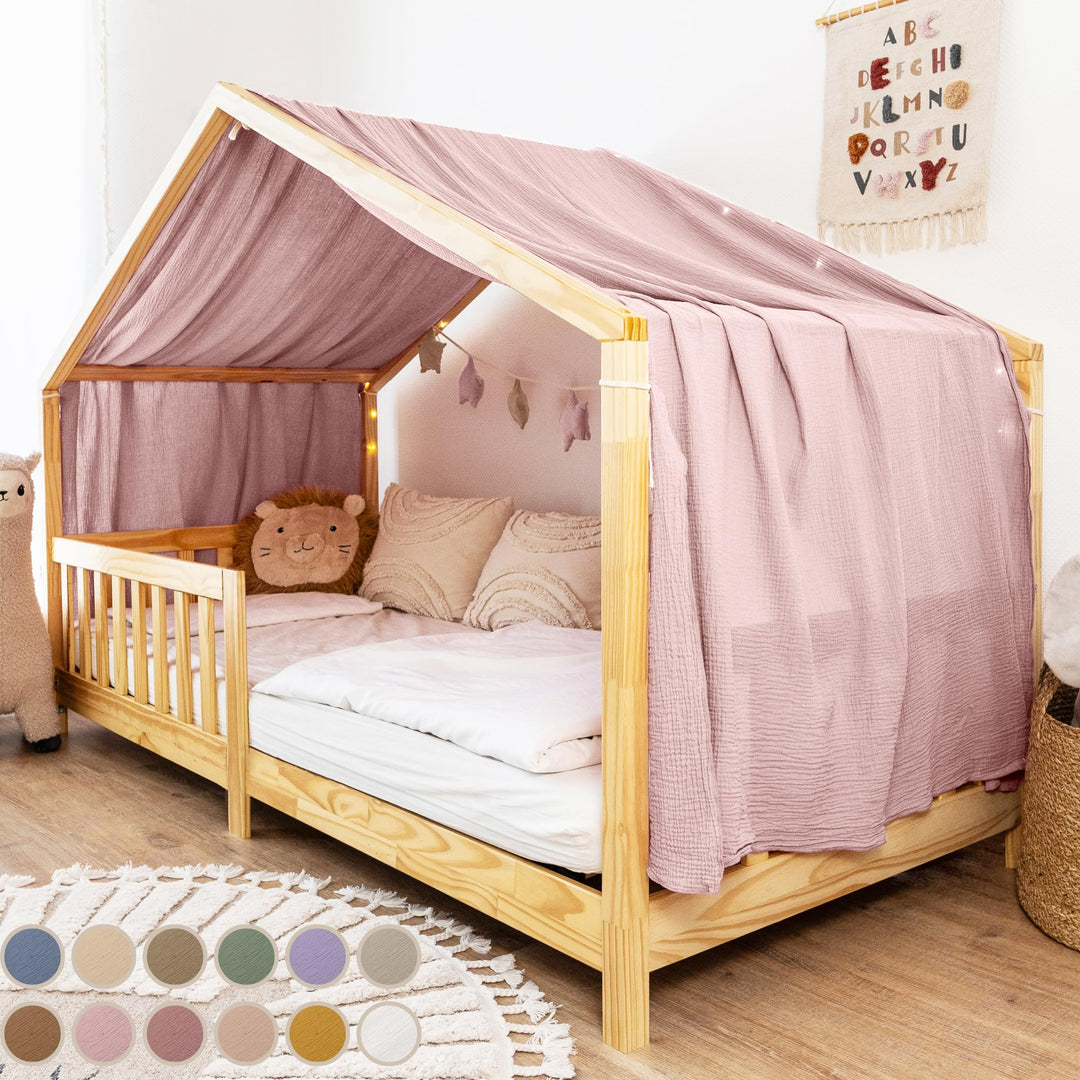 Hausbett Himmel [in 12 Farben] Betthimmel Hausbett aus 100% Baumwolle Musselin - Stoffhimmel für Hau