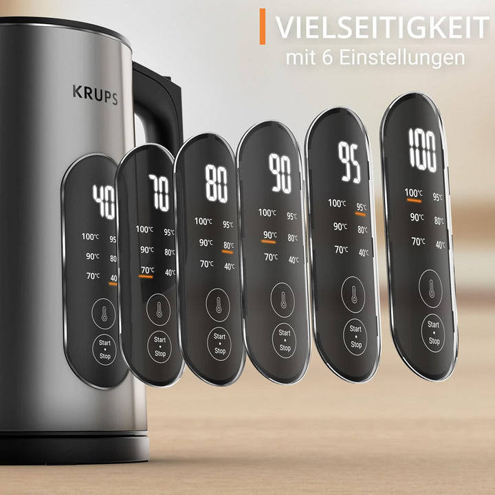 Krups Selection Wasserkocher, 1,7 Liter Fassungsvermögen für bis zu 6 Tassen, 6 Temperaturen, Real-T