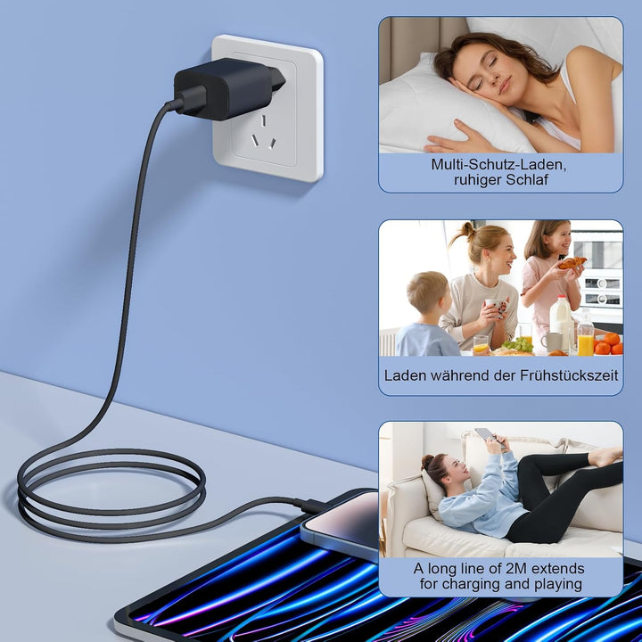 iPhone Ladekabel, [MFi-Zertifiziert] 2er Pack iPhone Ladegerät Apple Ladekabel 2M, USBC Schnellladeg