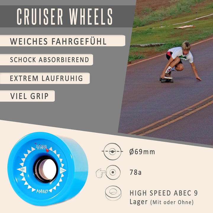 JUCKER HAWAII Longboard Rollen Allround Cruiser Wheels - Mit oder ohne Kugellager MANO inkl. Kugella