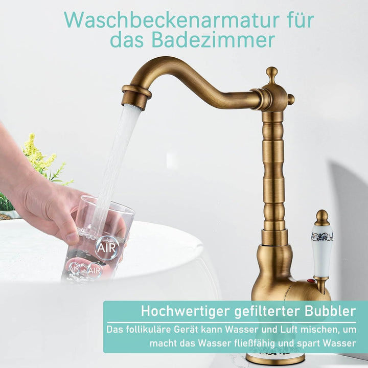 Suguword Retro Design Mischbatterie Bad Wasserhahn Badarmatur Waschtischarmatur Waschbeckenarmatur W