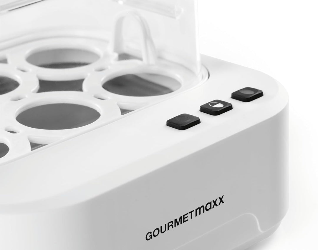 GOURMETmaxx Sprechender Eierkocher für 6 Eier | Design Egg Cooker mit Eierstecher, Messbecher & Spra
