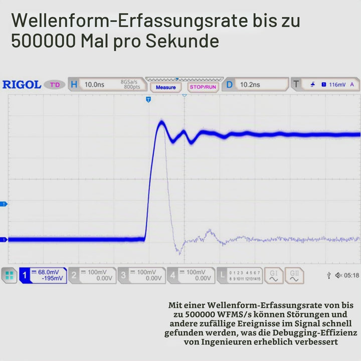 RIGOL MSO5204 Digitaloszilloskop, 4 Kanäle, 200MHz, 8Gsa/s, 100Mpts, 500000wfms/s, MSO5000-BND inklu