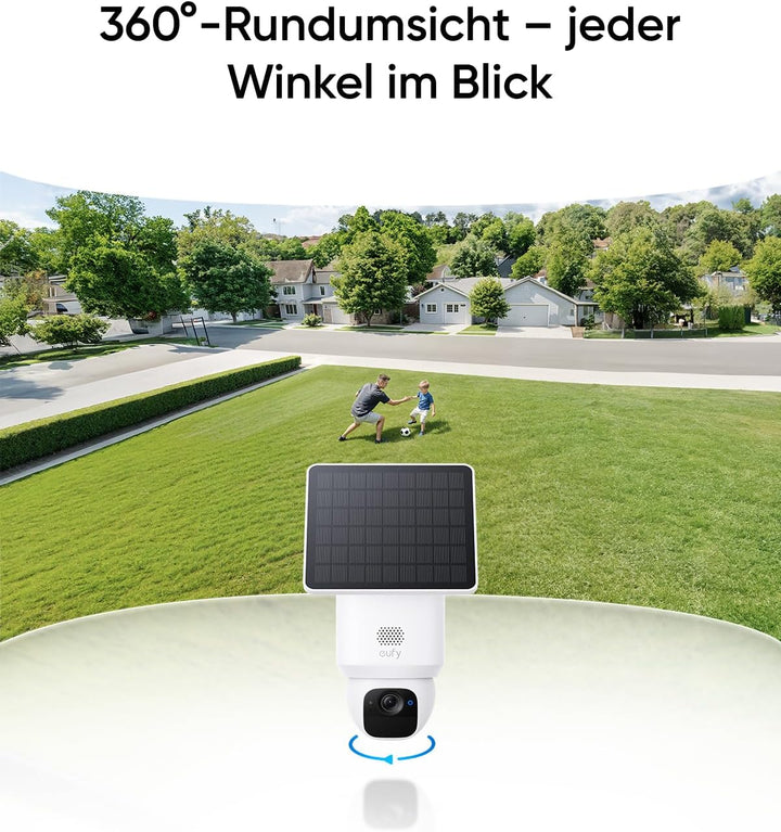 eufy eufyCam Solo E30, Solar Überwachungskamera Aussen, 360° Schwenk, KI-Tracking, 2K-Qualität, Kabe