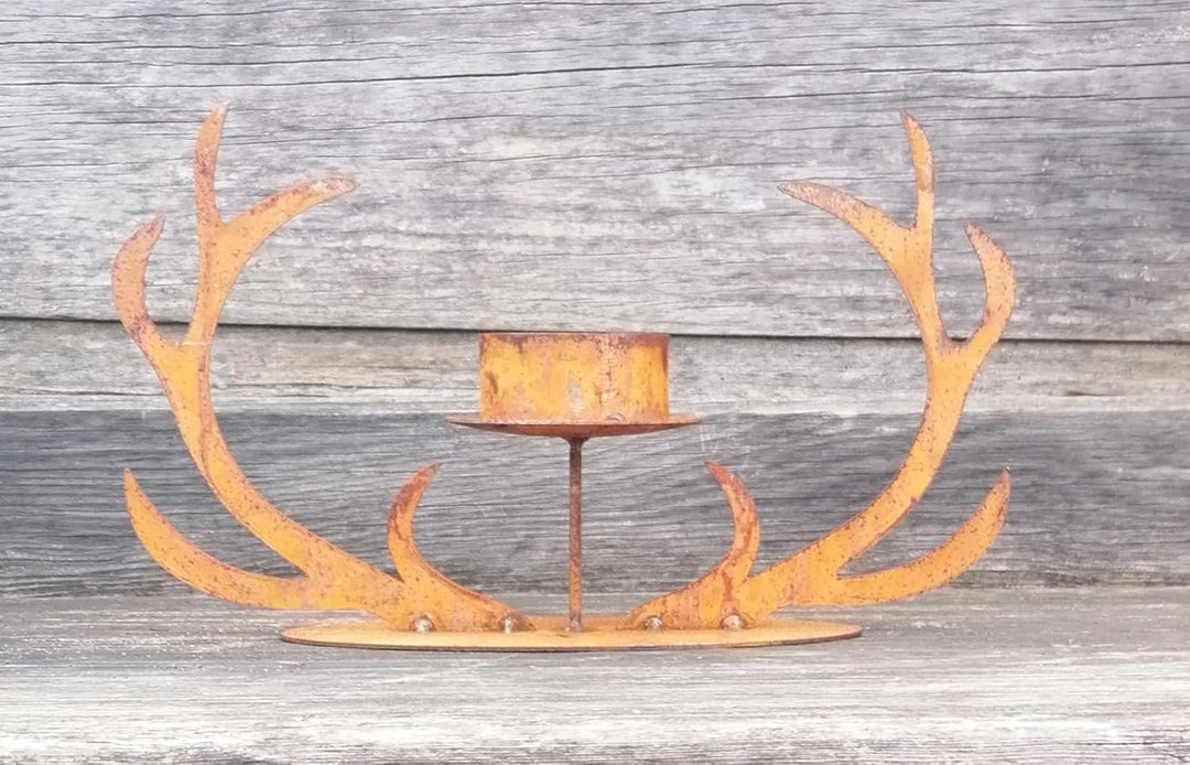 NEU !! Kerzenleuchter Geweih ca. 30 cm breit aus Metall Edelrost Rost Weihnachten Deko Advent Herbst