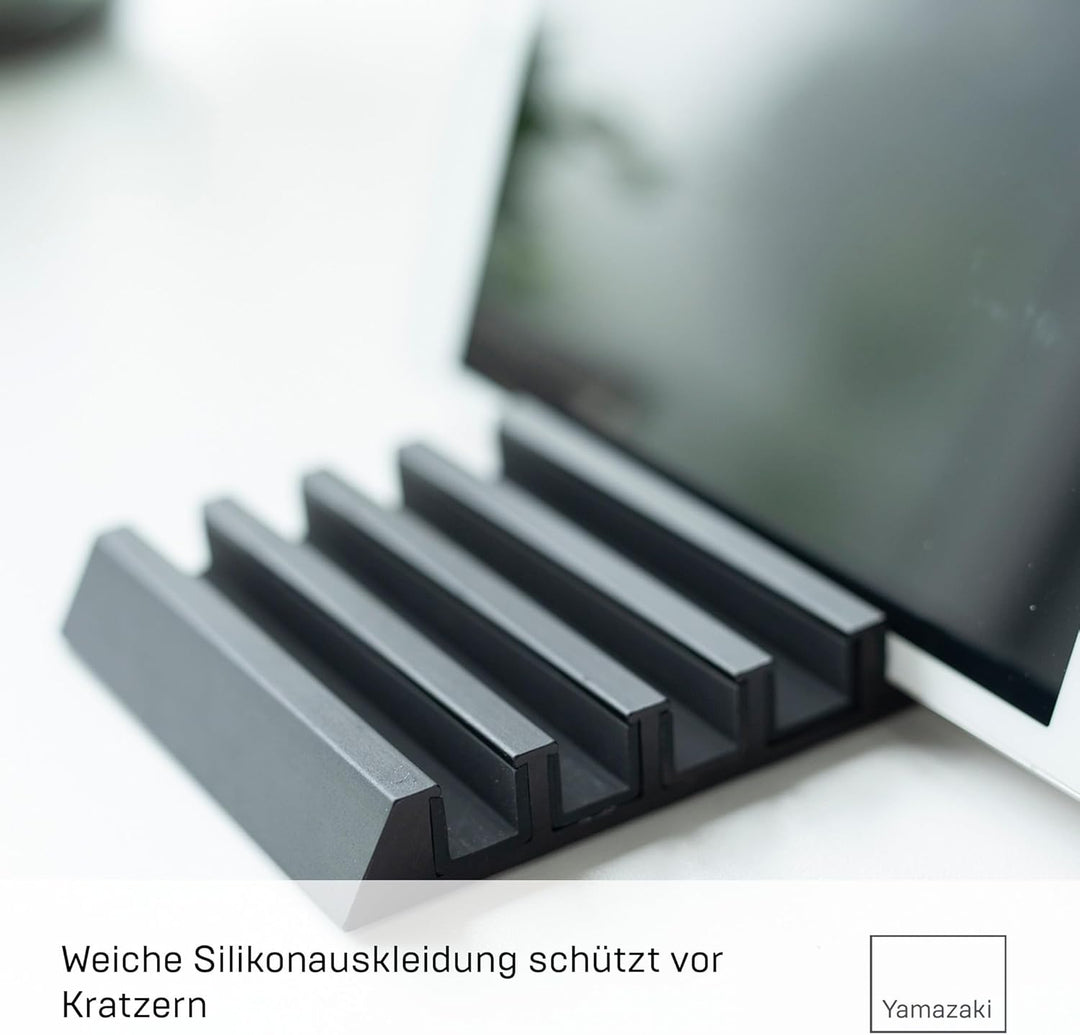 Yamazaki 5275 Tower Tablet- & Smartphone-Ständer, schwarz, Aluminium/Silikon, Minimalistisches Desig
