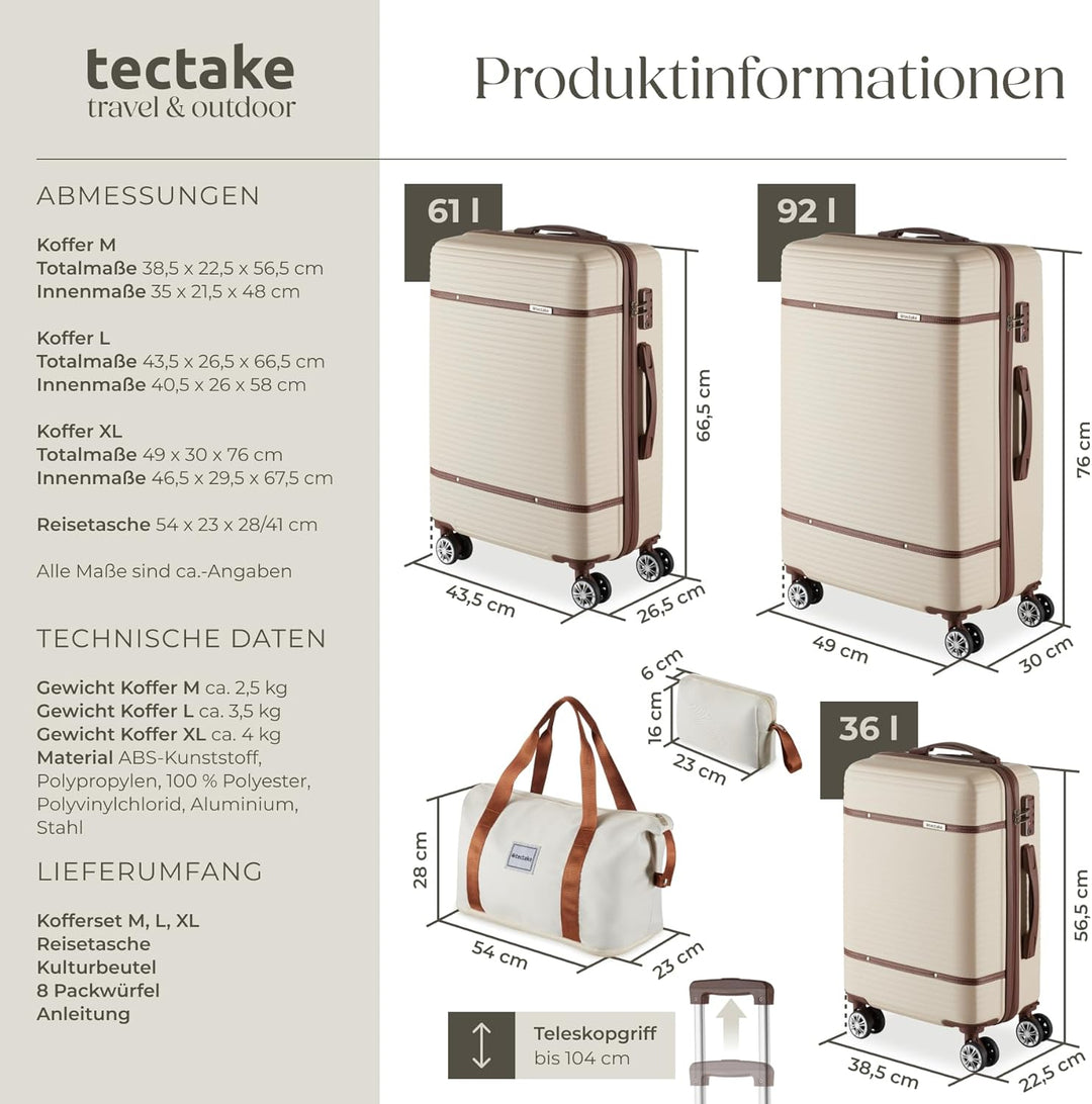 tectake® 13-TLG. Koffer Set mit Reisetasche, Koffer & Trolleys, Reisekoffer mit Rollen, Kofferset mi