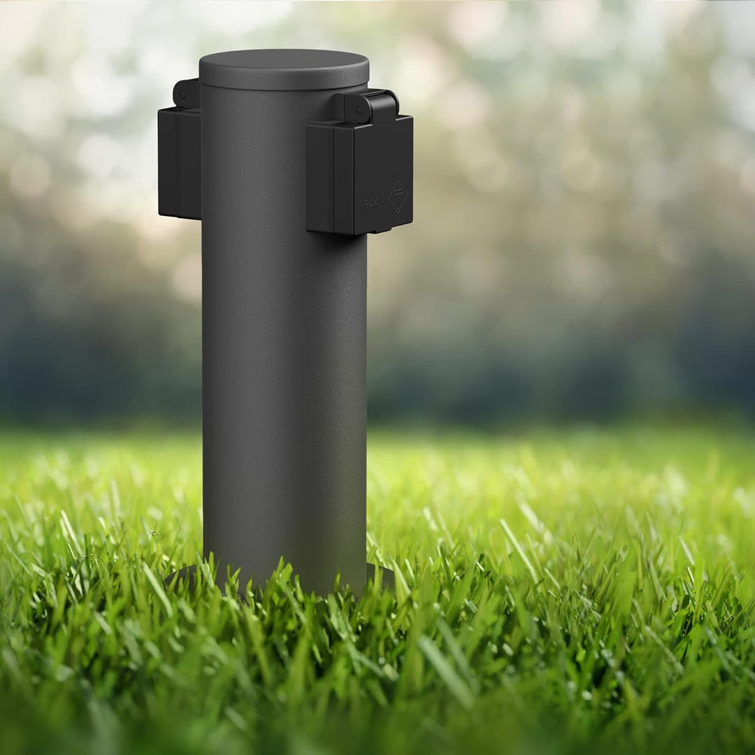 ledscom.de Garten-Steckdosen-Säule PORU mit Erdspiess und 2m Kabel für aussen, 2-Fach, Edelstahl, an