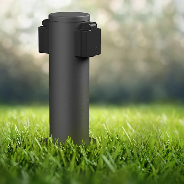 ledscom.de Garten-Steckdosen-Säule PORU mit Erdspiess und 2m Kabel für aussen, 2-Fach, Edelstahl, an