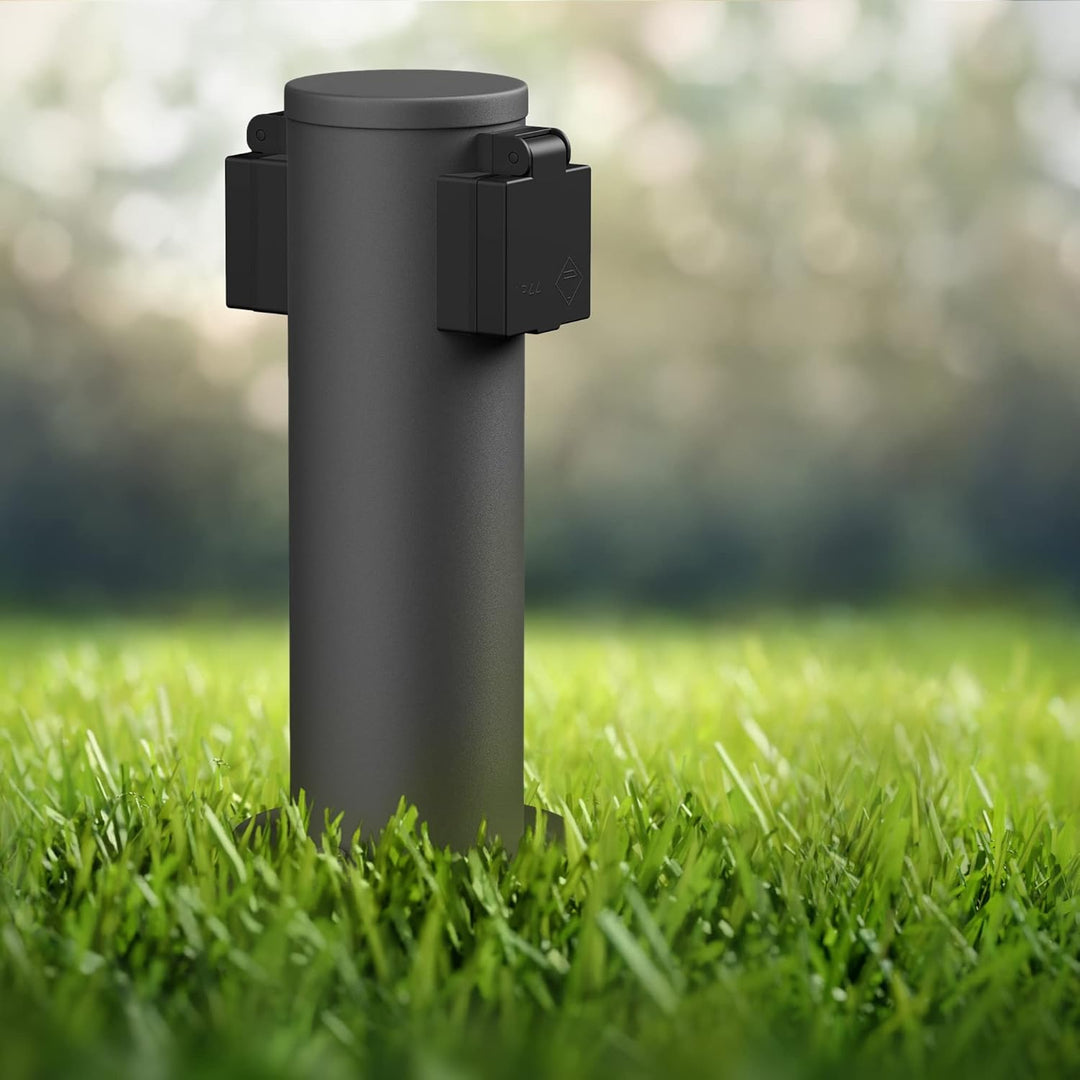 ledscom.de Garten-Steckdosen-Säule PORU mit Erdspiess und 2m Kabel für aussen, 2-Fach, Edelstahl, an
