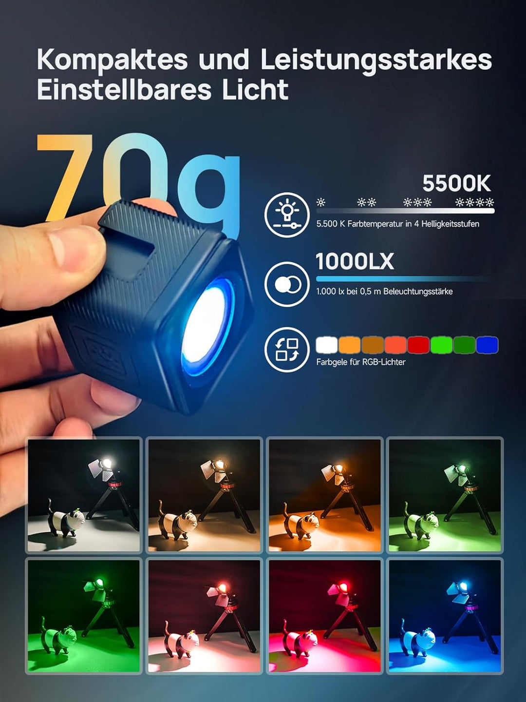 Rollei Lumis Solo 2 - LED Würfel. Kleiner LED Würfel inkl. Farbfilter für den Einsatz unterwegs. Opt