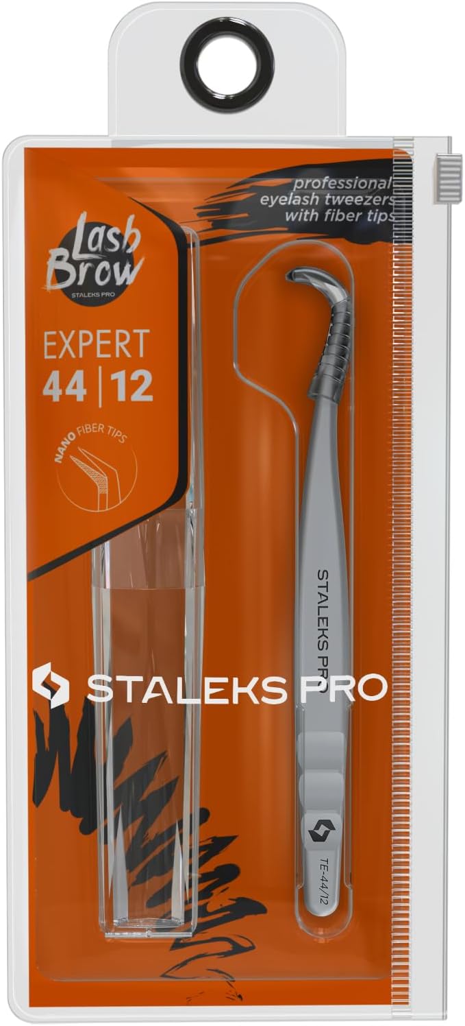 Wimpernverlängerungs-Pinzette STALEKS EXPERT TE-44/12, L-förmige geriffelte Spitzen 65°