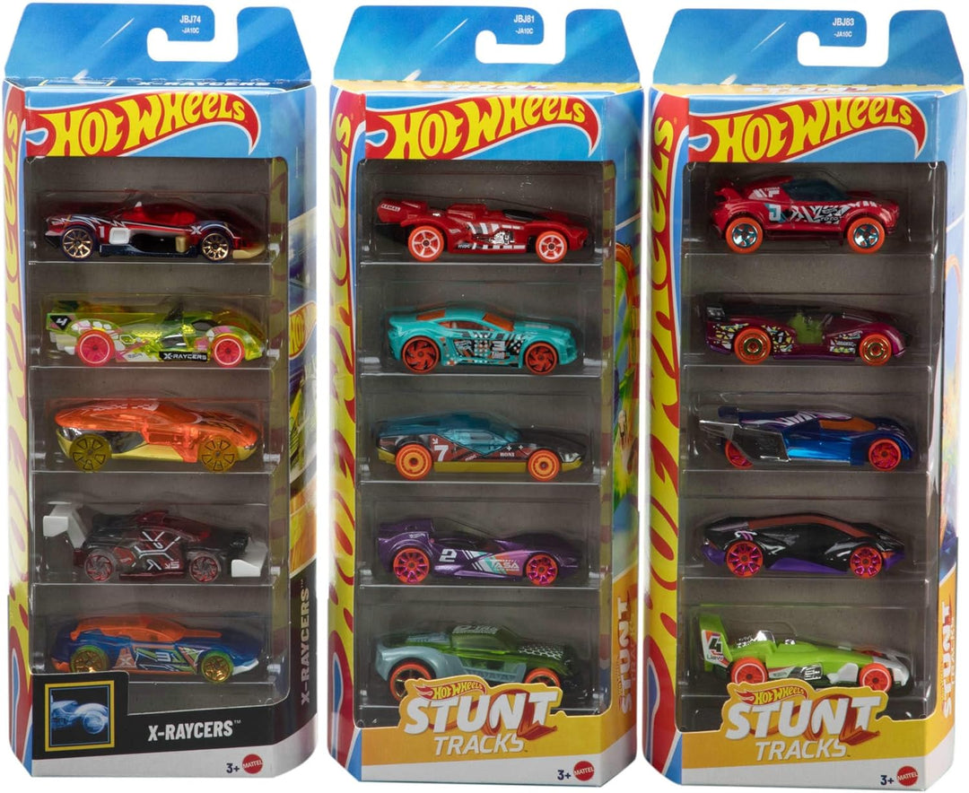 Hot Wheels Spielzeugautos oder -Trucks 5er-Pack Bundle, 3 thematische Sets mit 5 Fahrzeugen im Masss