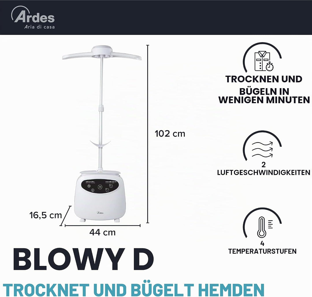 Ardes ARMST02D Automatischer Hemdenbügel BLOWY D Bügelpuppe zum Trocknen und Bügeln von T-Shirts, Bl