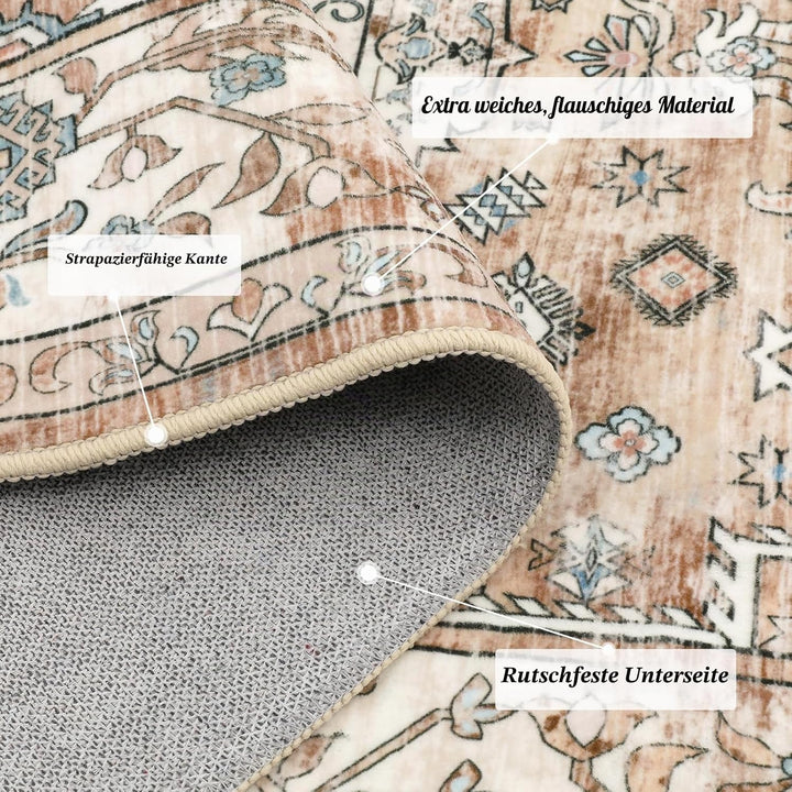 Grosser Teppich 120 x 180 cm, Luxuriös Superweich Kurzflorteppich Waschbarer Teppich Wohnzimmer Vint