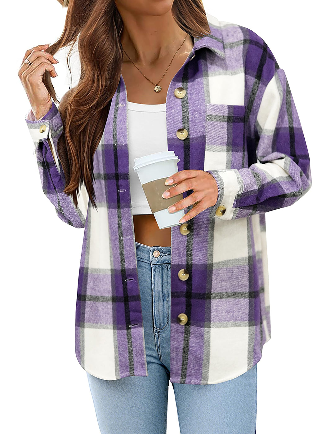Zeagoo Damen Flanellhemd Karierte Hemdbluse Langarm Knopfleiste Flanell Bluse mit Tasche Lässige Kar